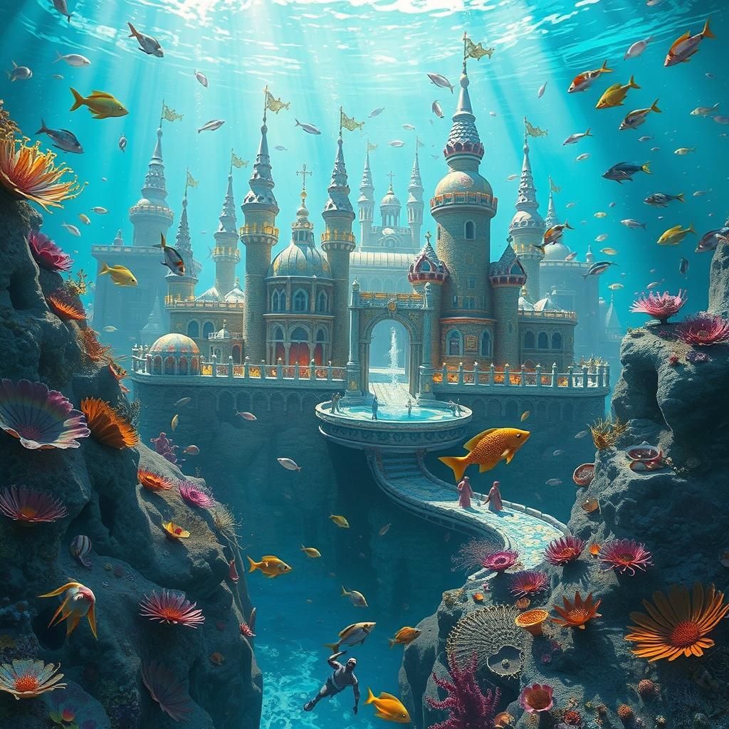 Underwater Sand Castle Generated by AI