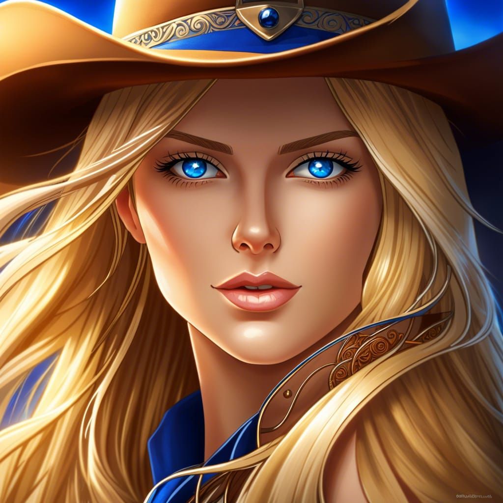 Anime Portrait: Blonde Woman with Cowboy Hat