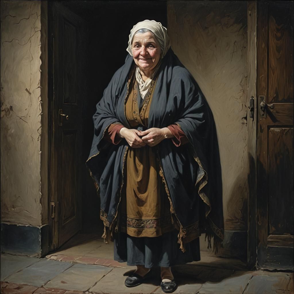 Sinister Old Woman in Doorway, Goya Style