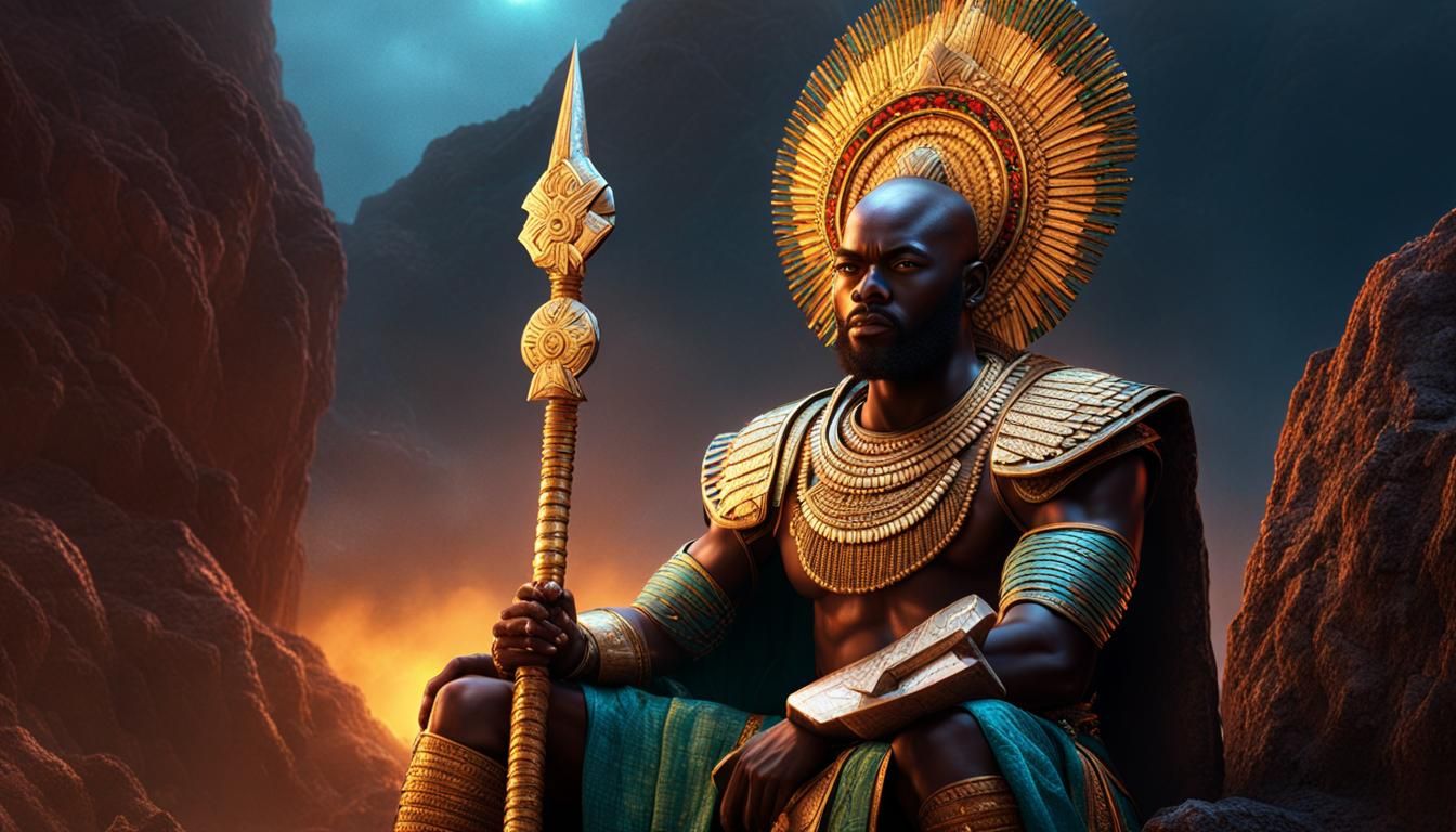 Powerful Yoruba God of Lightning on Mountain Throne