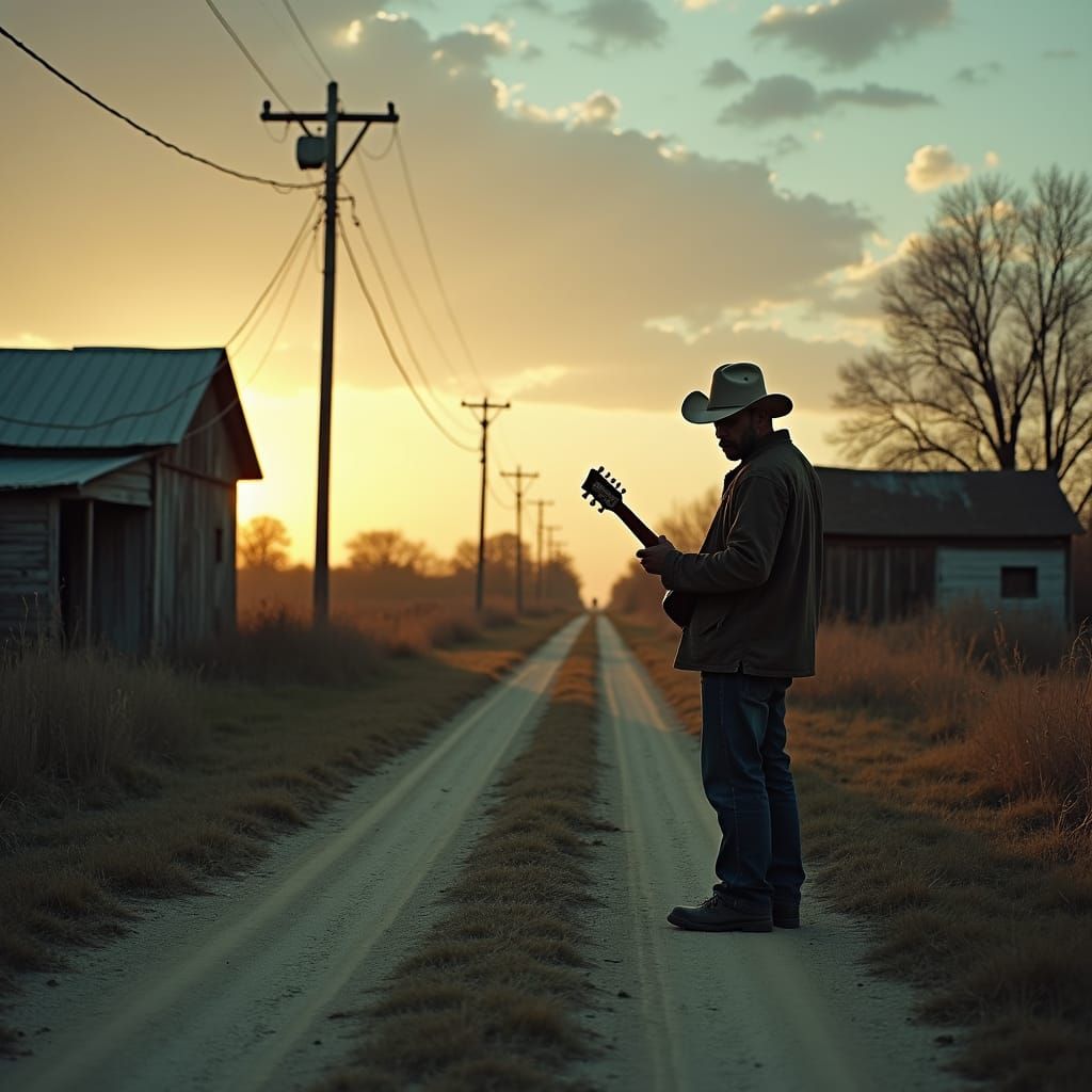 Dusty Crossroads Blues Musician in Mississippi