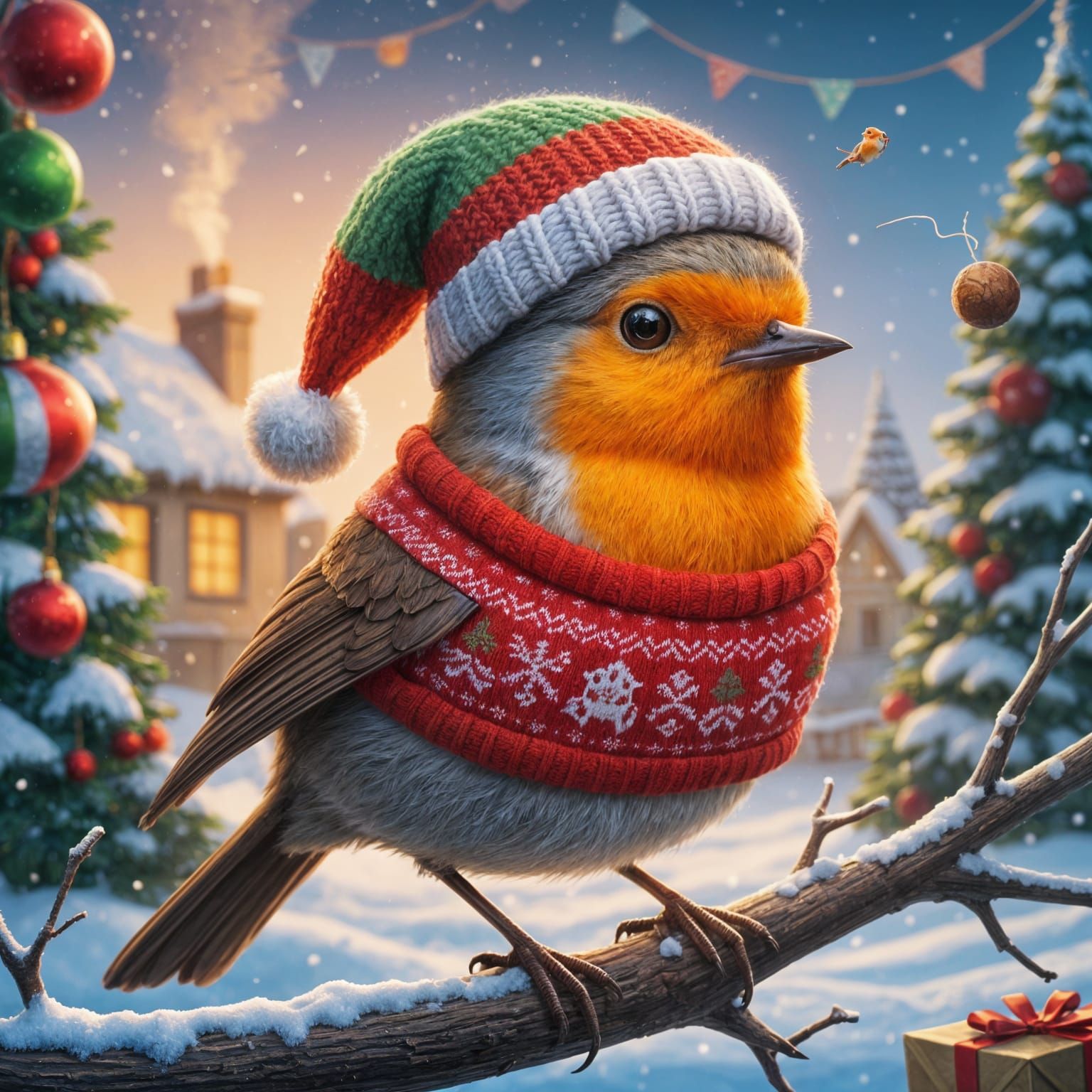 Cartoon Robin in Christmas Jumper, Splash Art