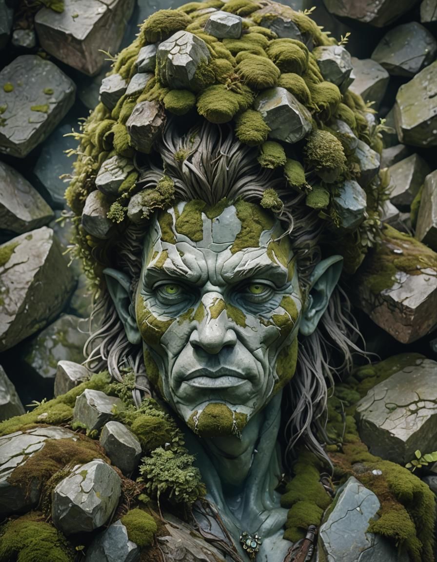 Mossy Stone Figure: Hyperdetailed Digital Portrait