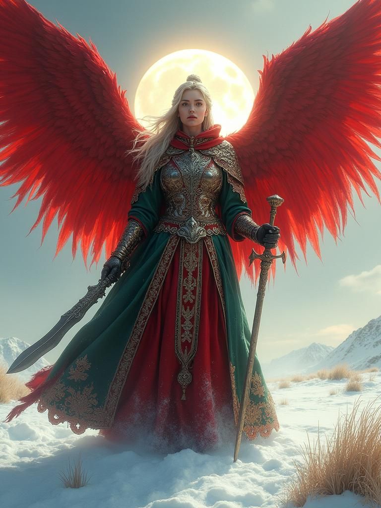 Winged Cossack Warrior with Scimitar, Matte Painting