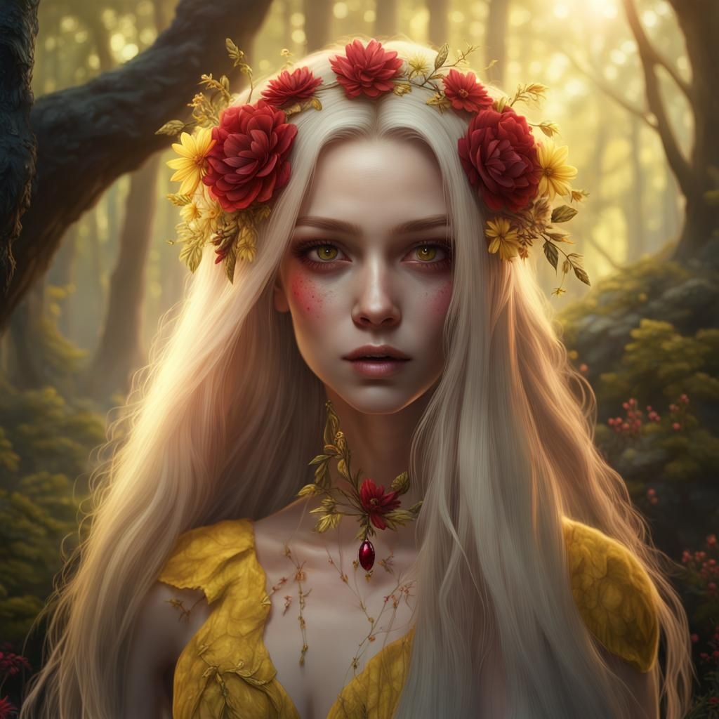Forest Girl with Ruby Eyes: Fantasy Art