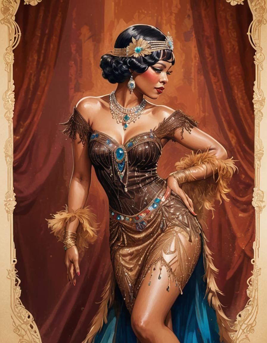 1920s Burlesque Star in Hyperrealistic Splash Art