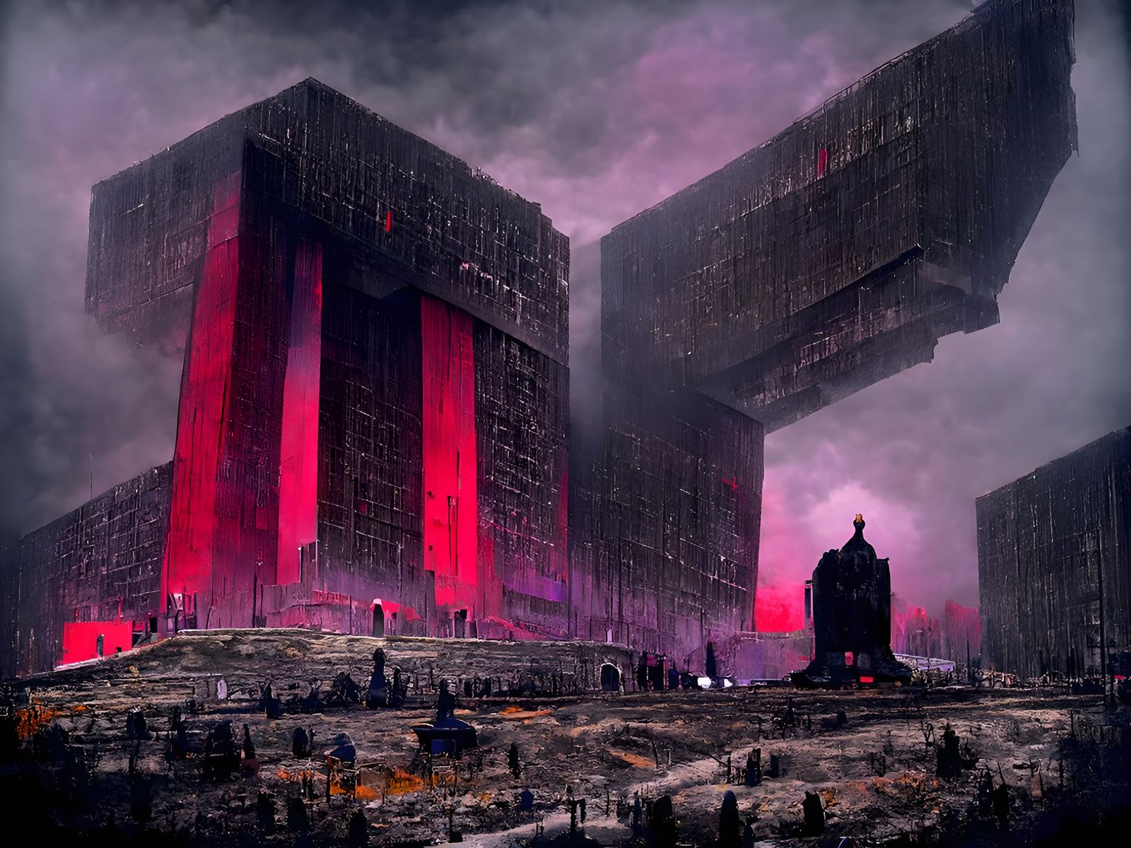 Dystopian Autocracy Fortress in Brutalist Style