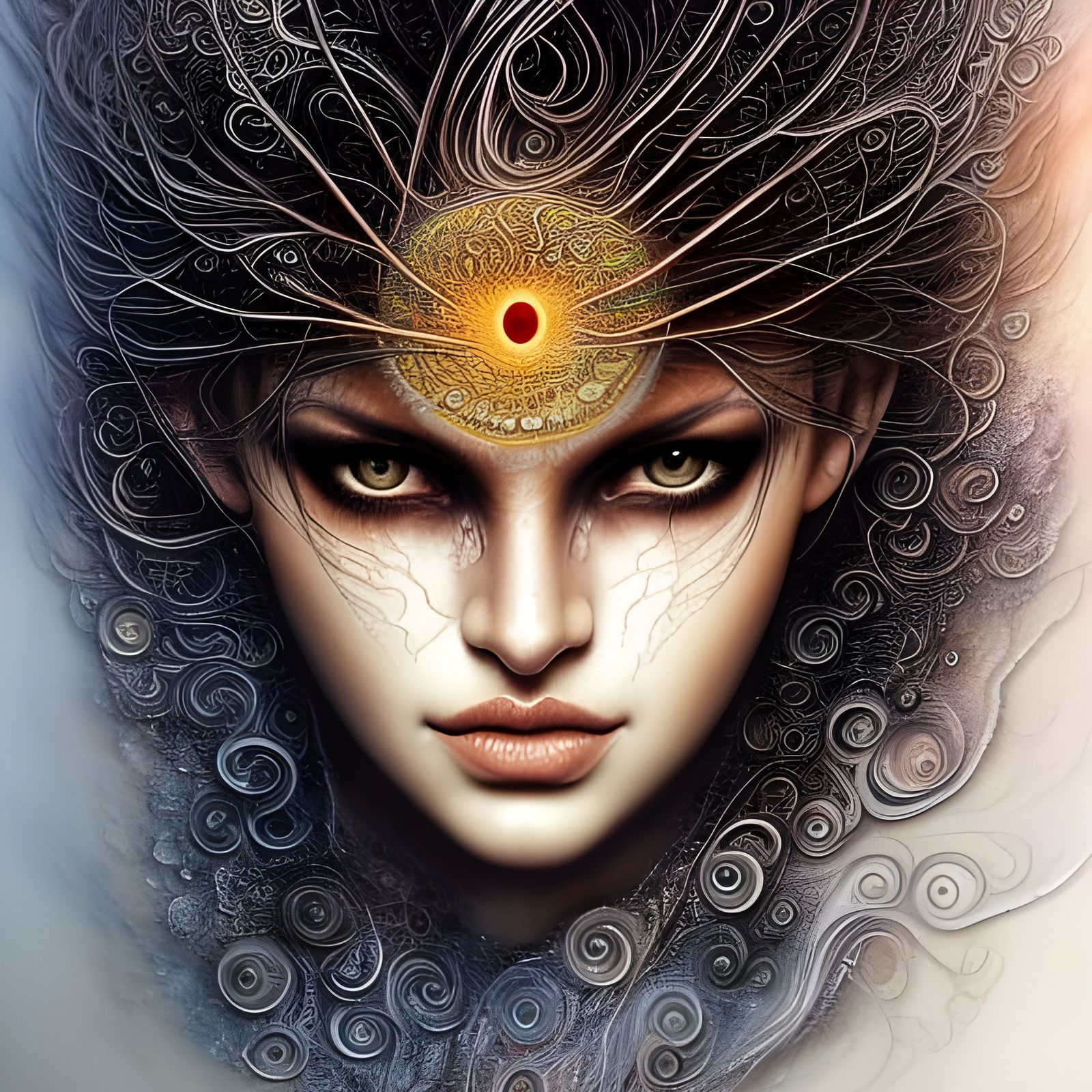 Fire-Eyed Elemental Woman: Hyperdetailed Fantasy Art