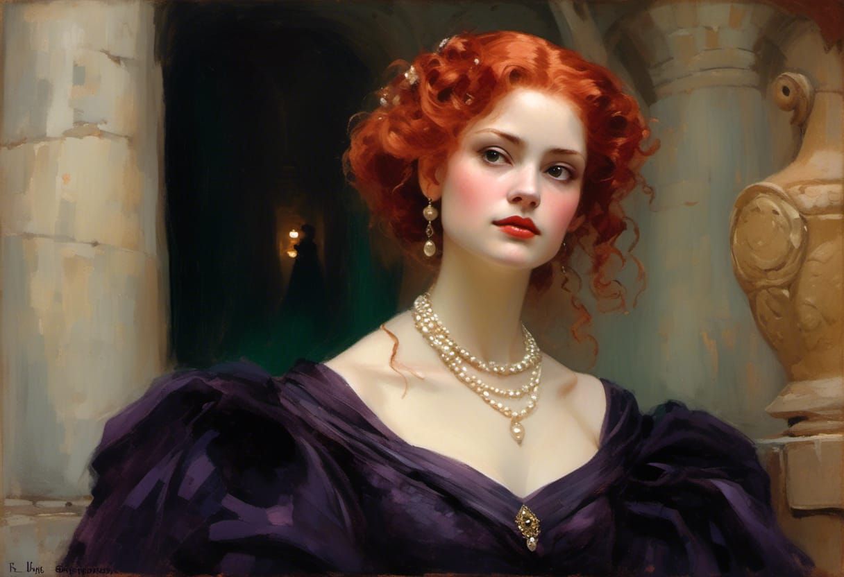 Elena as Pre-Raphaelite Vampiress at Night Ball