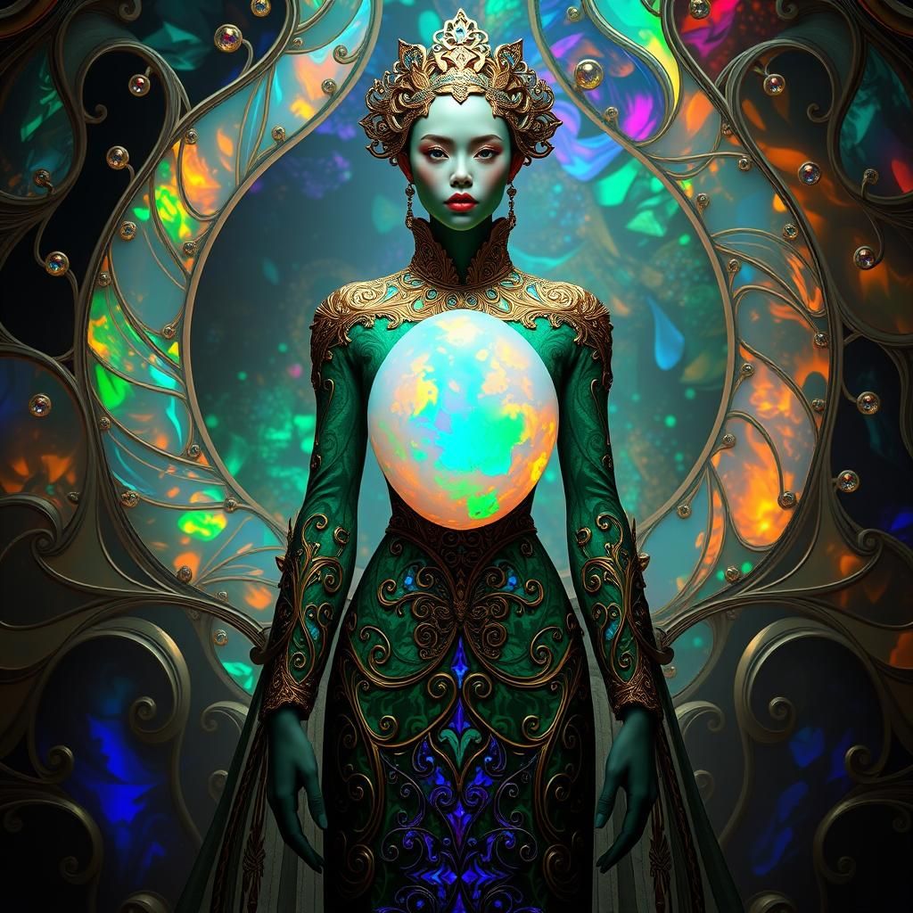 Opal Figure in Art Nouveau Glass Realm