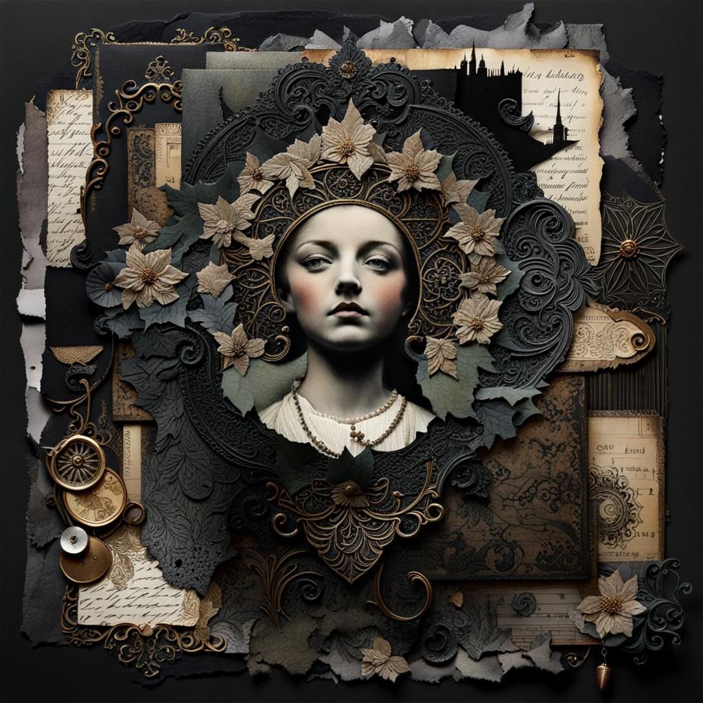 Ominous Dark Collage with Mixed Media Textures