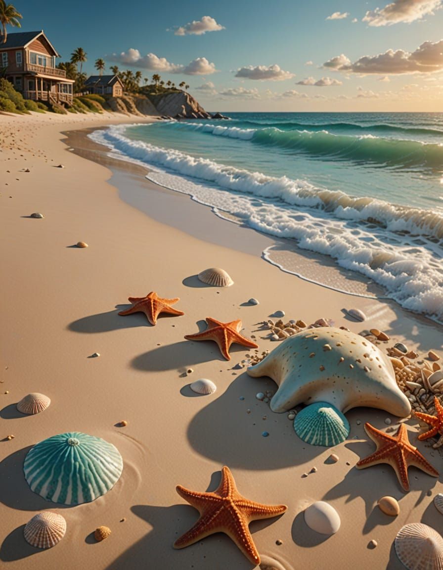 A beautiful and colorful ocean shore filled with colorful Se...