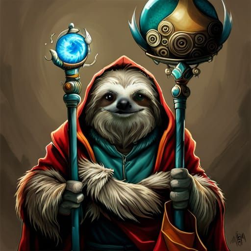 Sloth Wizard with Glowing Staff: Fantasycore Digital Art