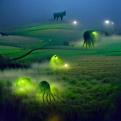 Ethereal Green Fog Creatures in a Field