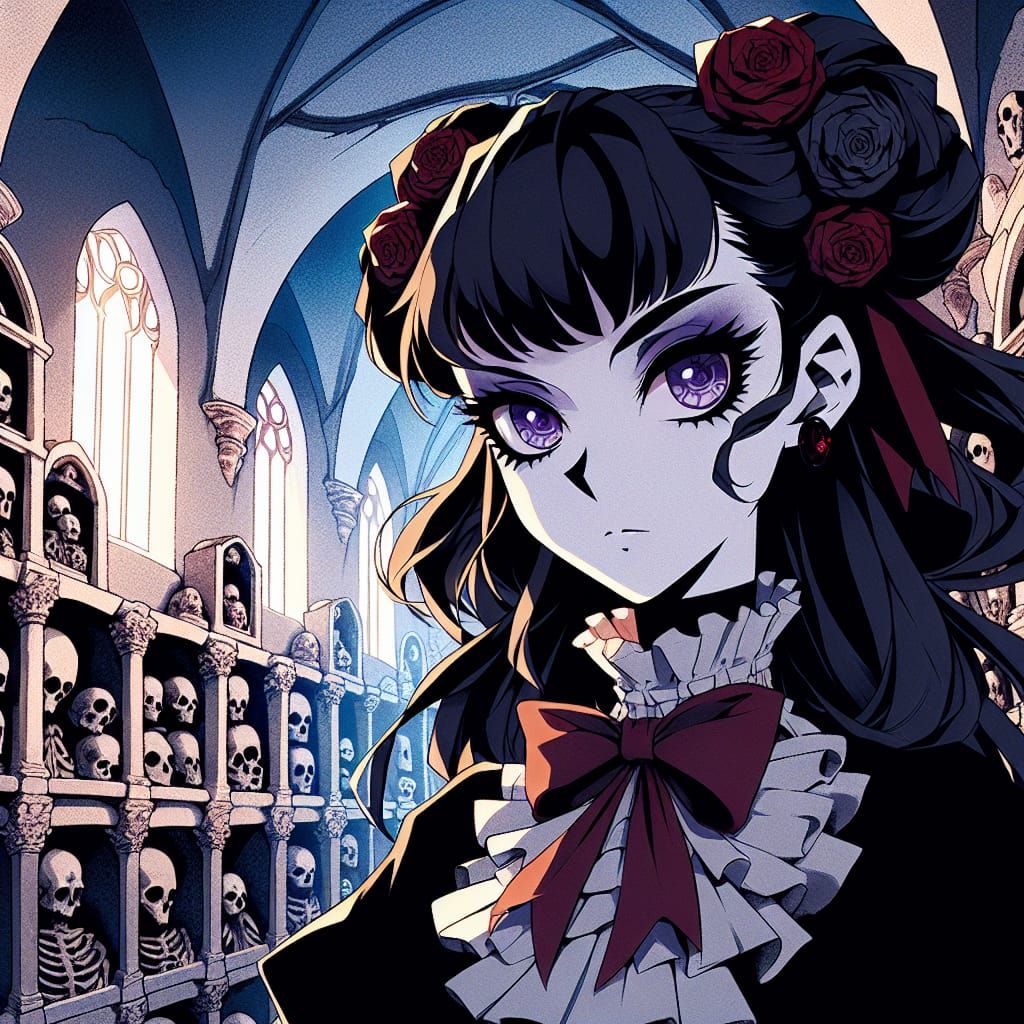 Gothic Demoness in Ossuary: Cel-Shaded Anime Art