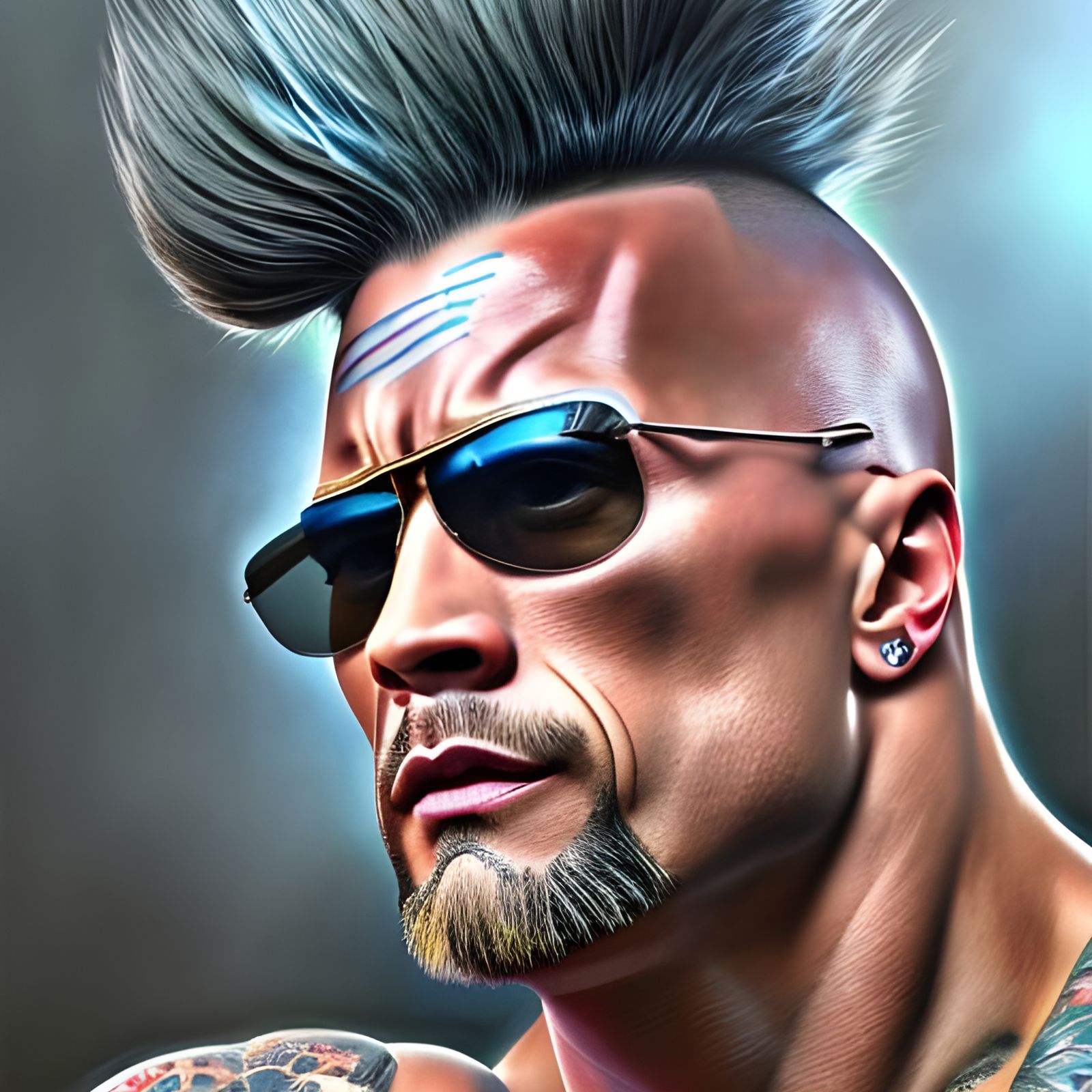 Hyperrealistic Punk Rock Dwayne Johnson Portrait
