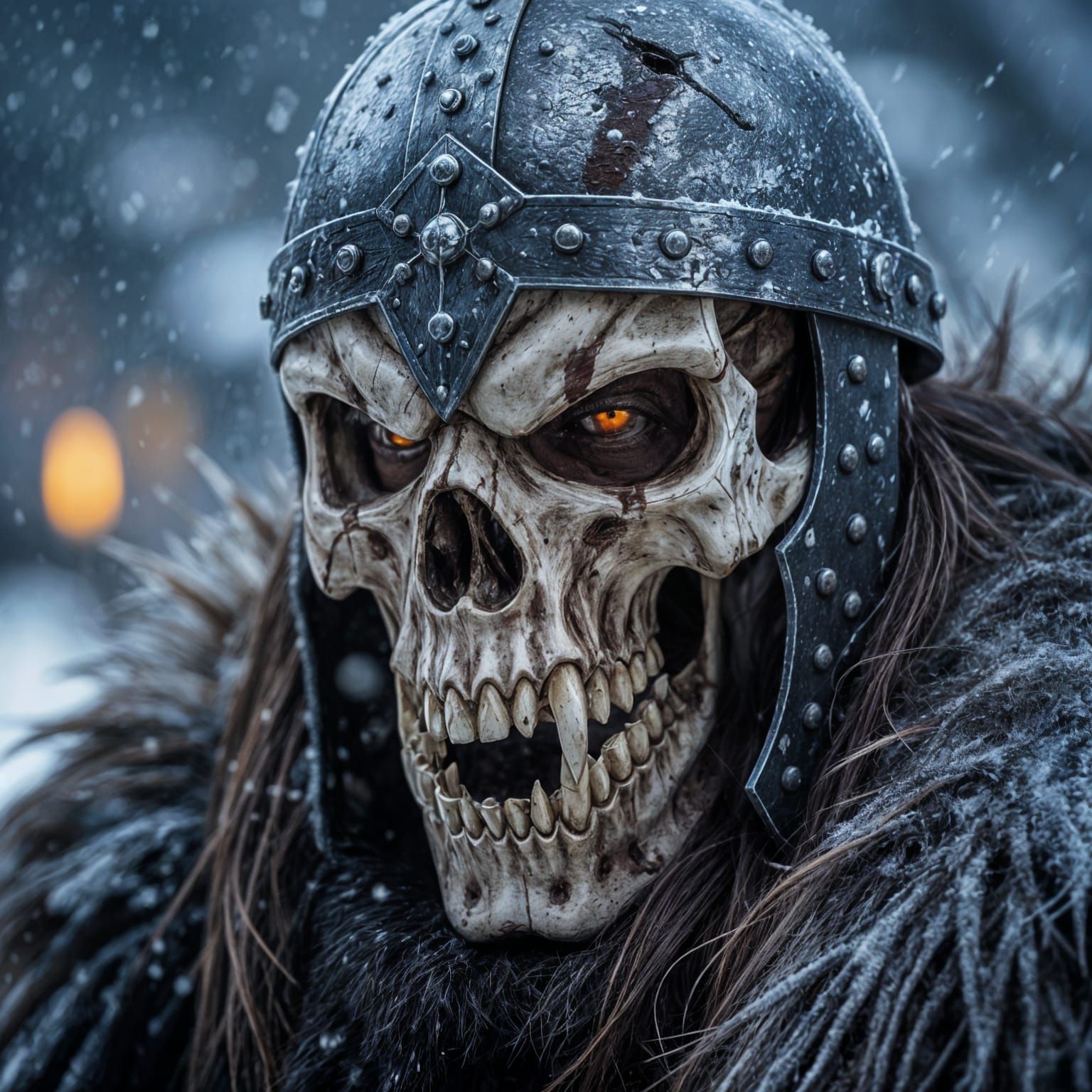 Barbarian Helmet Forged from Predator Skull with Frost and F...
