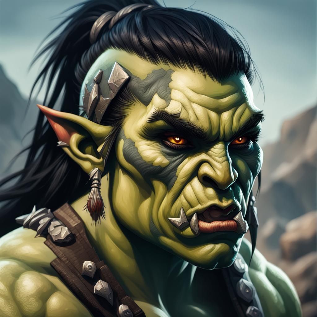 Female Orc Barbarian with Detailed Muscles: Digital Art