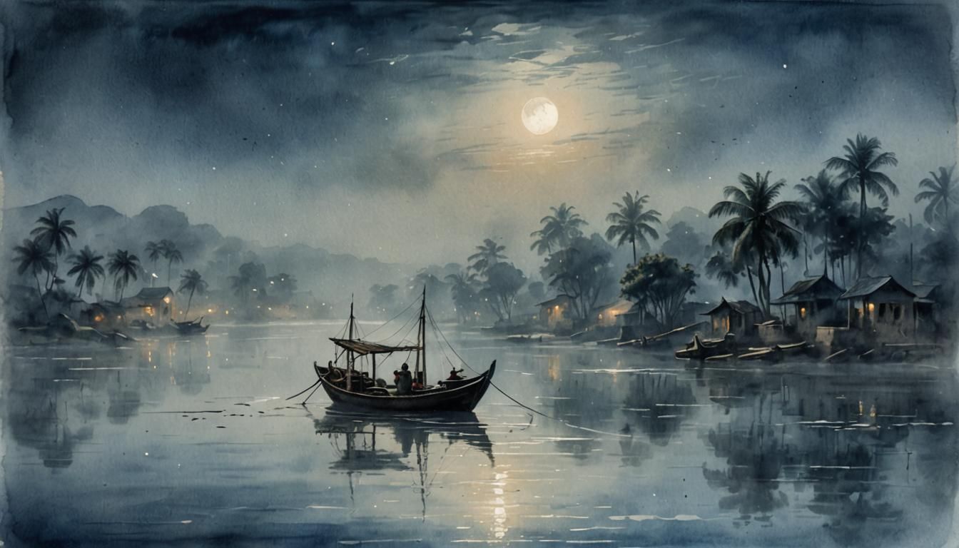 South Asian River Scene in Turner-Style Watercolor