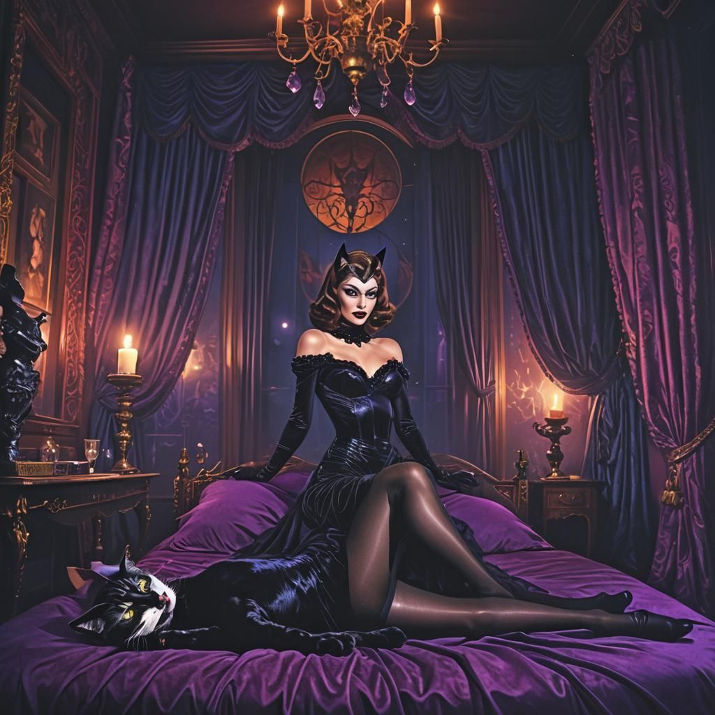 Cat Woman in Luxurious Room: Digital Matte Painting