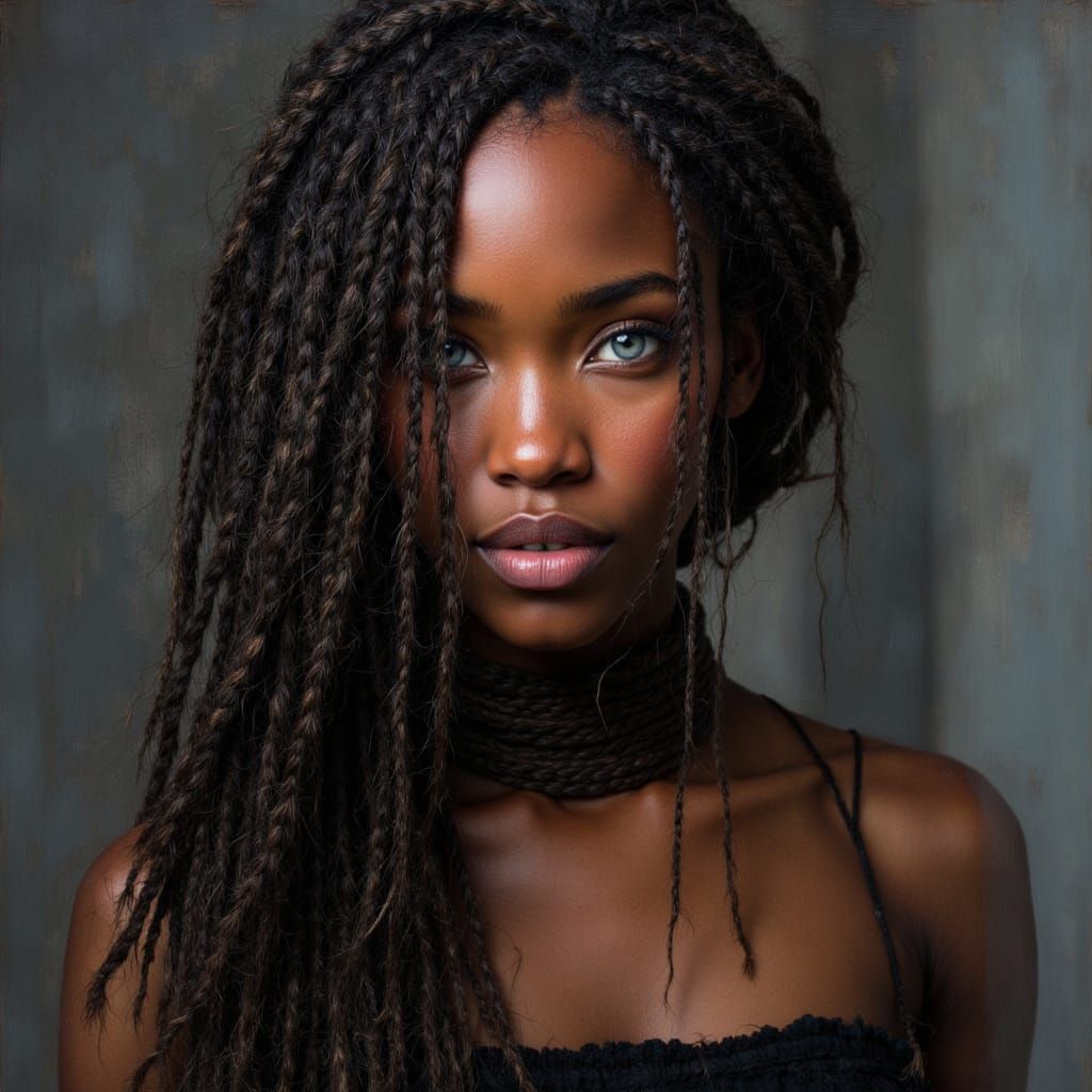 African Goddess with Braided Hair as Vogue Portrait