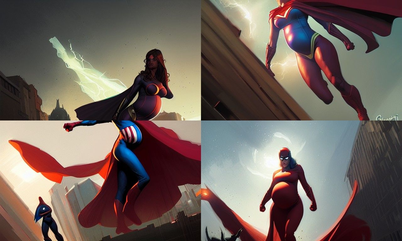 Pregnant Superhero in Comic Book Style