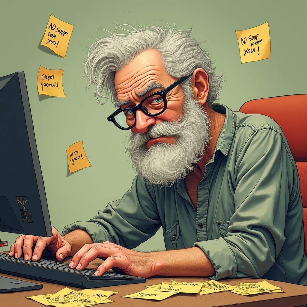 Old Man Typing Maniacally to Generate AI Images