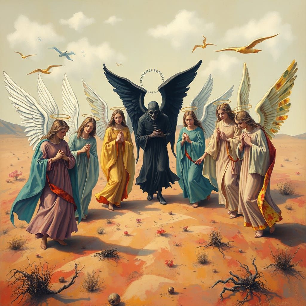 Angels and Helldriver in Chagall-esque Dreamscape