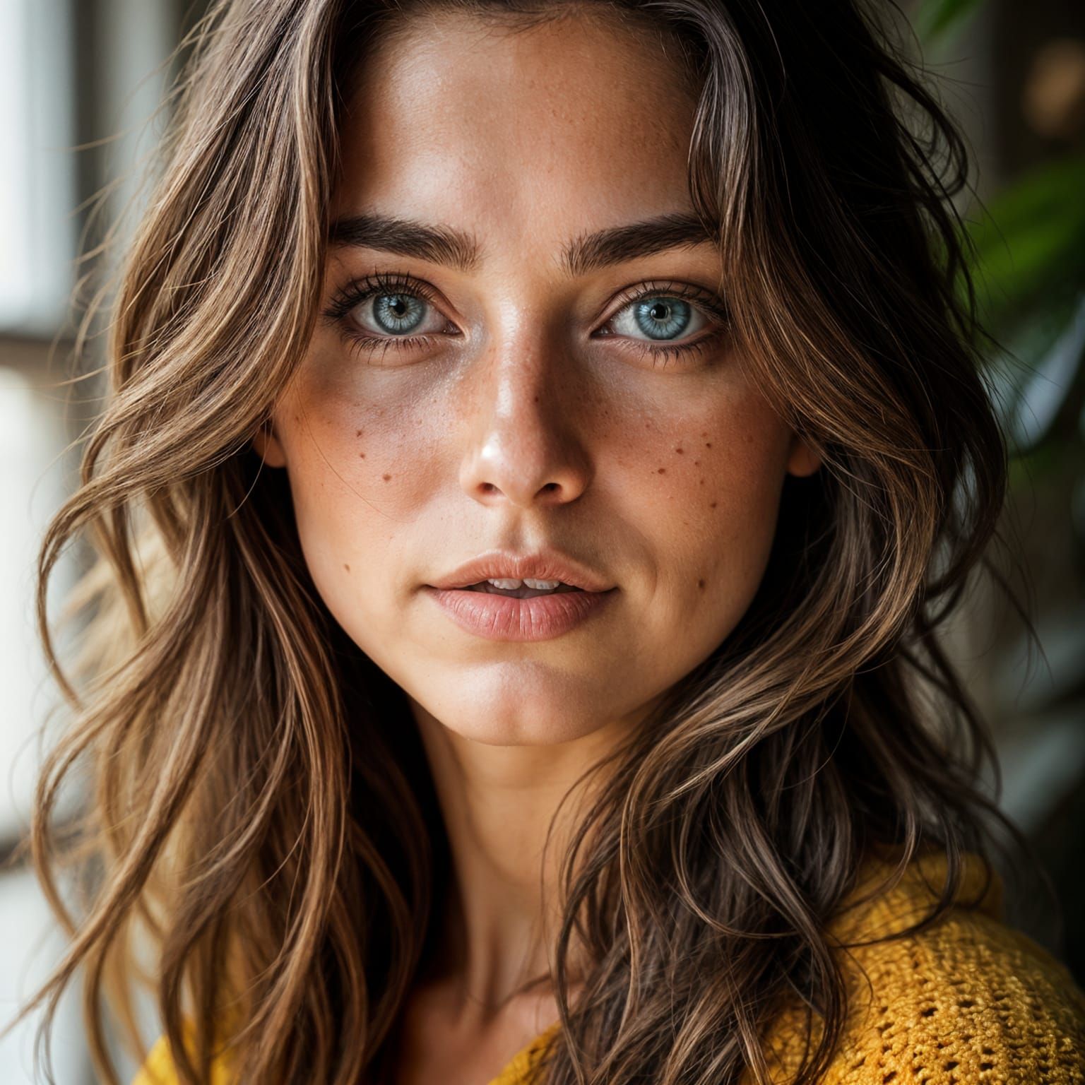 Photorealistic Portrait of Freckled Young Woman