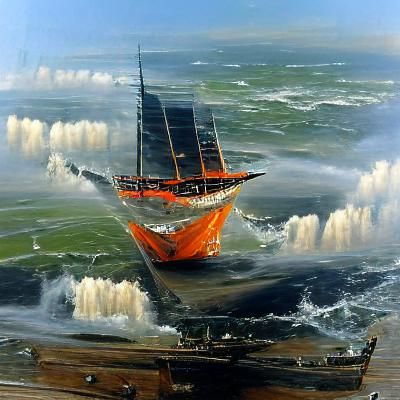 Flying Dutchman Ghost Ship in Oil Painting Style