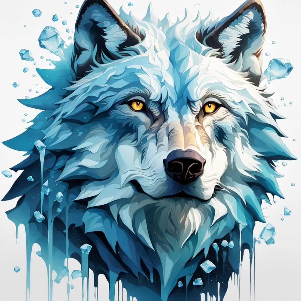 Wolf Silhouette Double Exposure: Splash Art Style