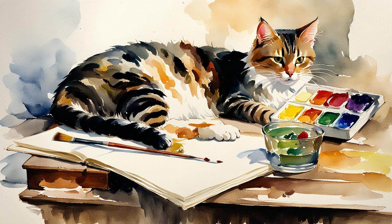 Watercolor Cat Sketch Inspired by Sargent