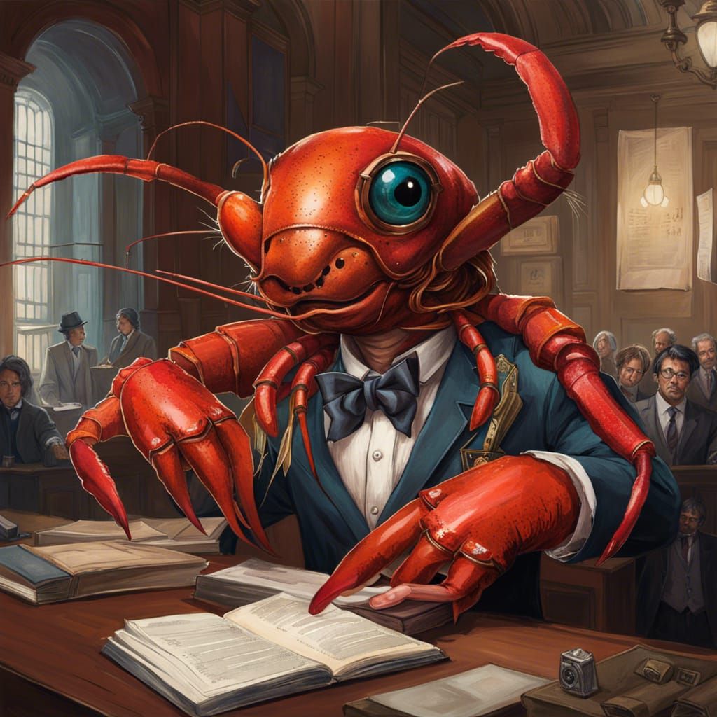 Lobster Lawyer Portrait in Whimsical Style