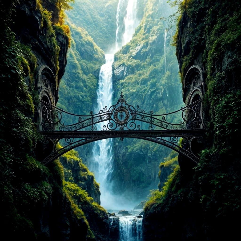 Intricate Iron Bridge Between Romantic Cliffs