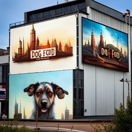 Futuristic Dog Food Billboard in Cityscape