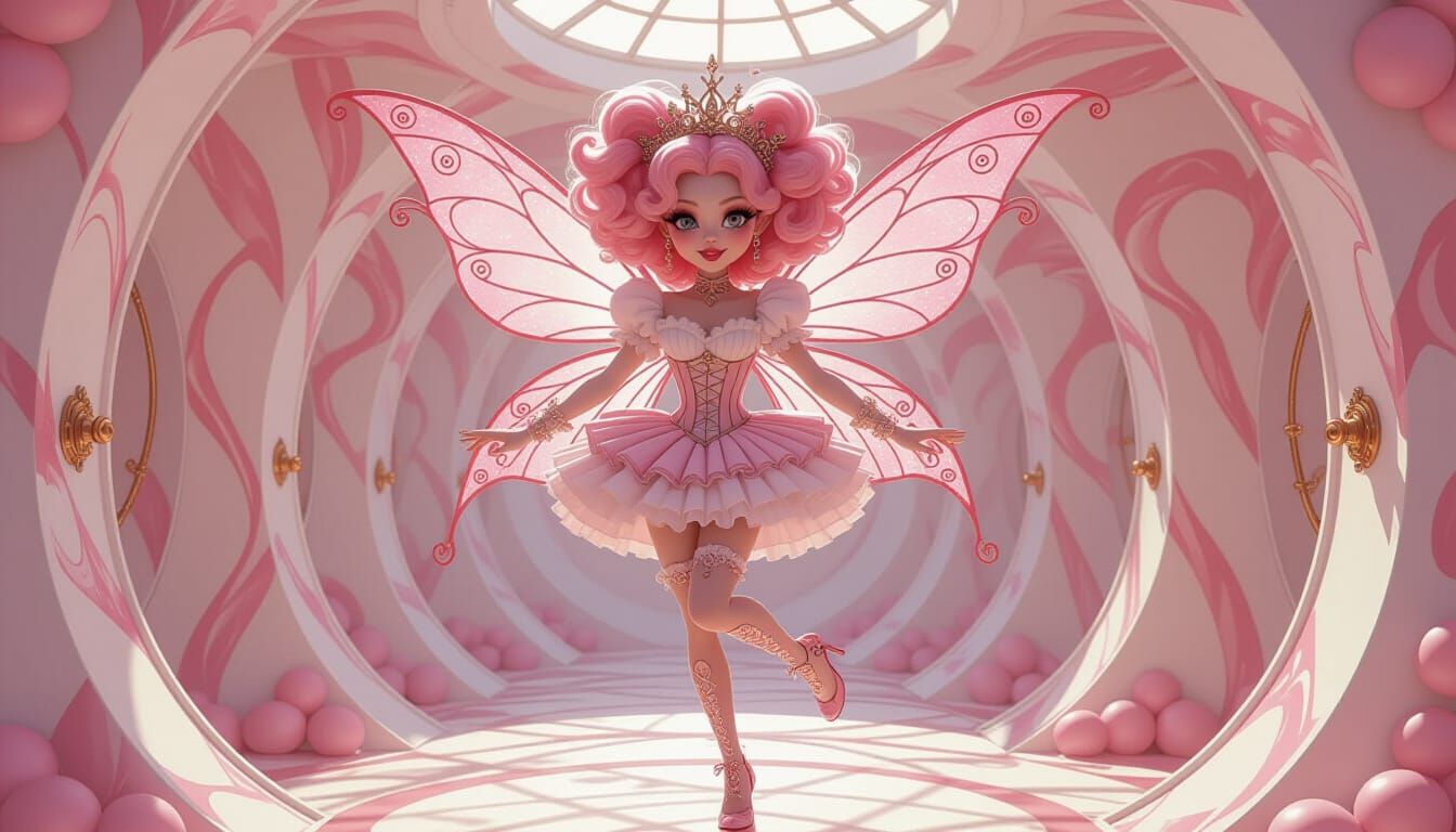 Whimsical Steampunk Faerie in Cotton Candy Pink