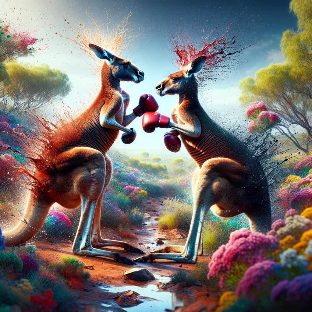 Kangaroos Boxing in the Outback: Hyperrealistic Concept Art