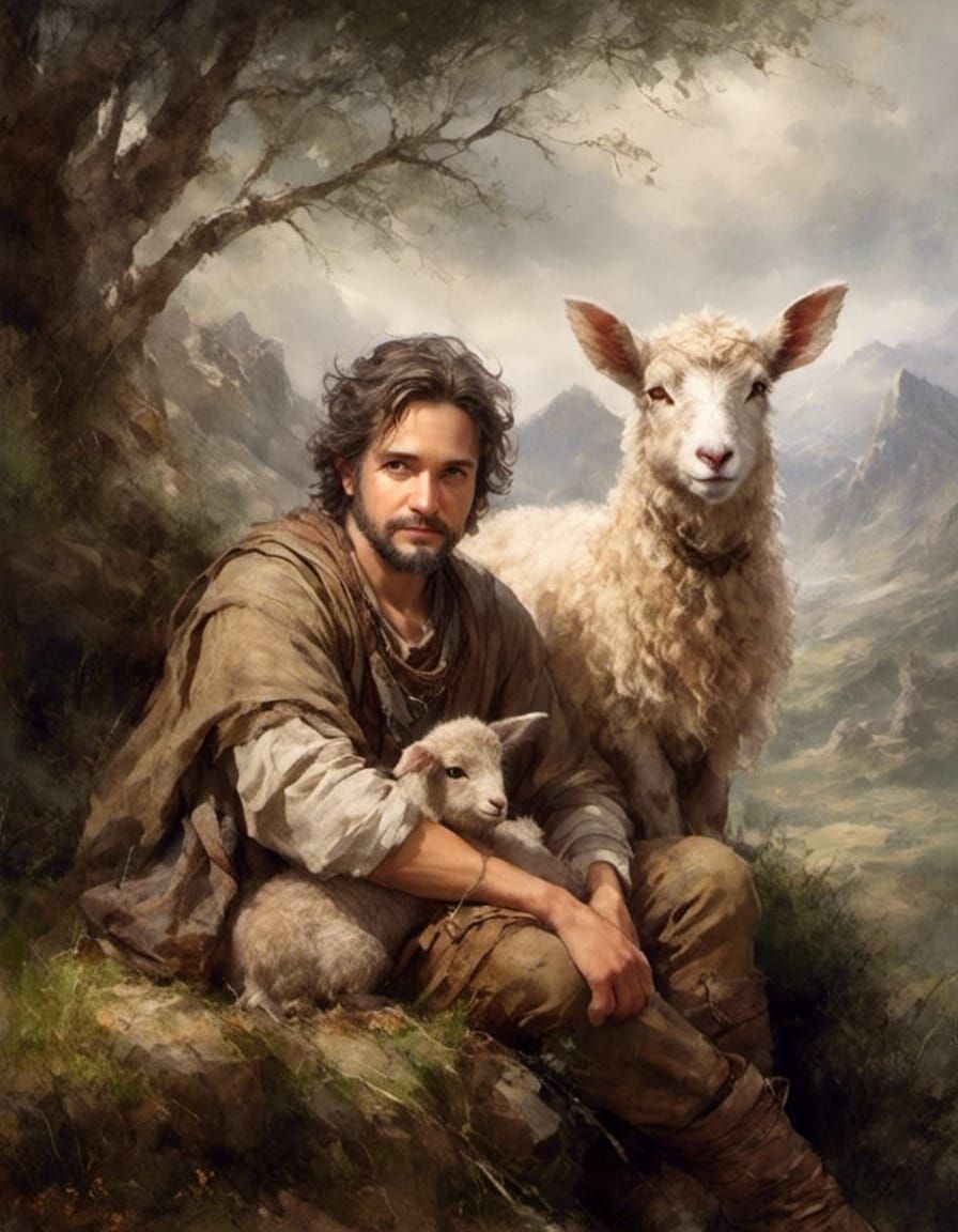 The Good Shepherd in Impressionist Oil Painting