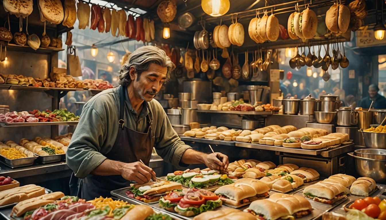 Fantasy Street Food Market in Storybook Style
