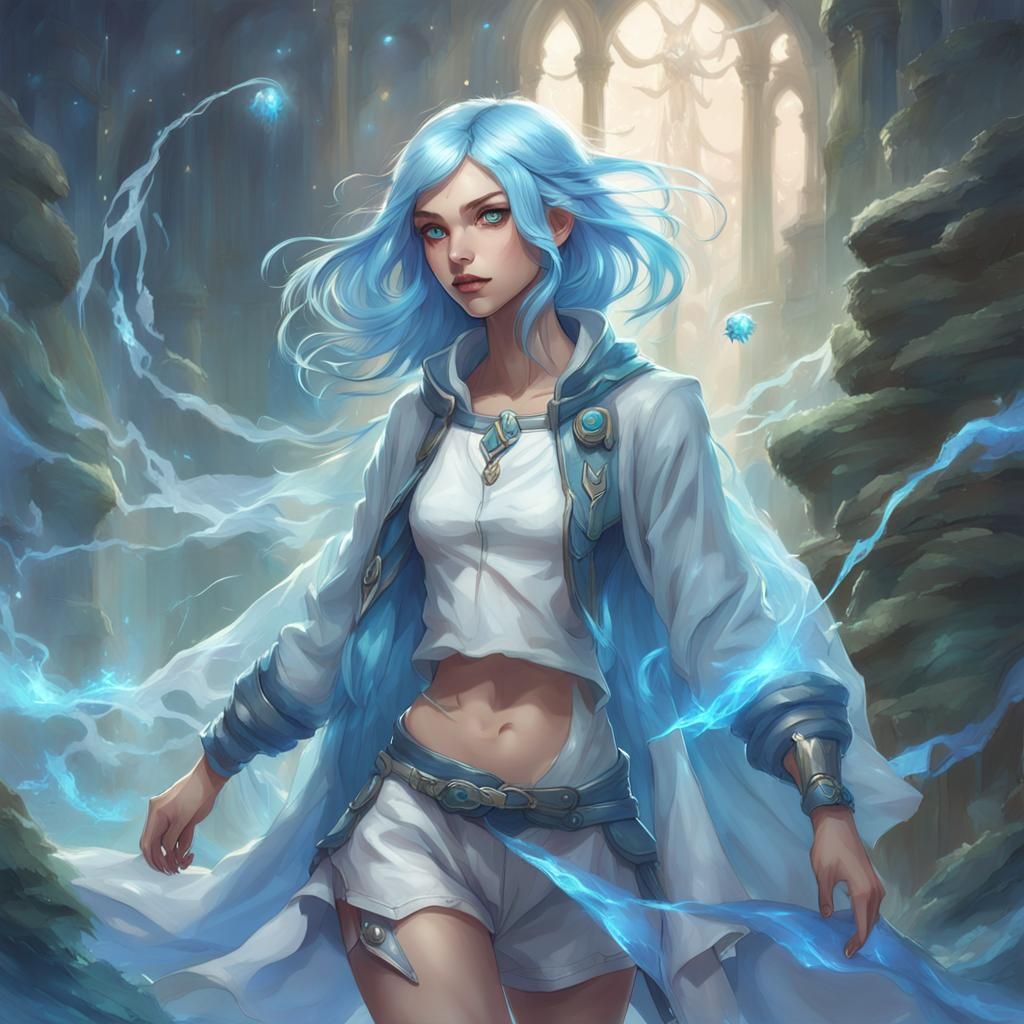 Girl Cleric with Blue Hair Fantasy Portrait