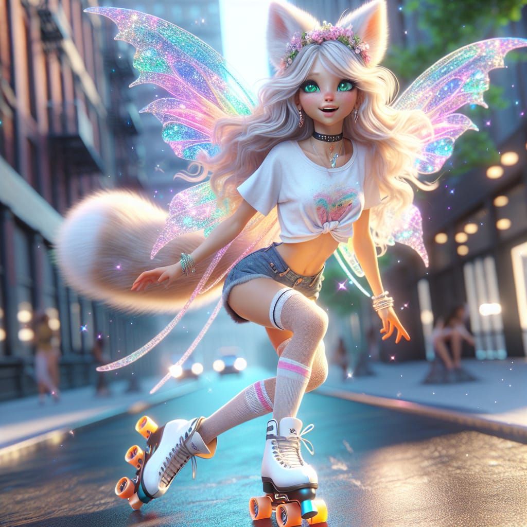 Wolfie is showing Aurora that she knows how to roller skate....