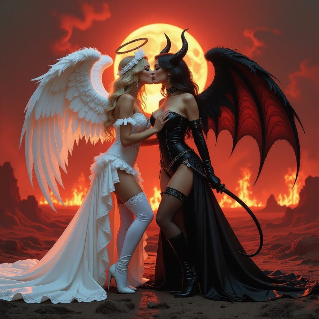 Angelic Embrace: A Dark Fantasy Scene