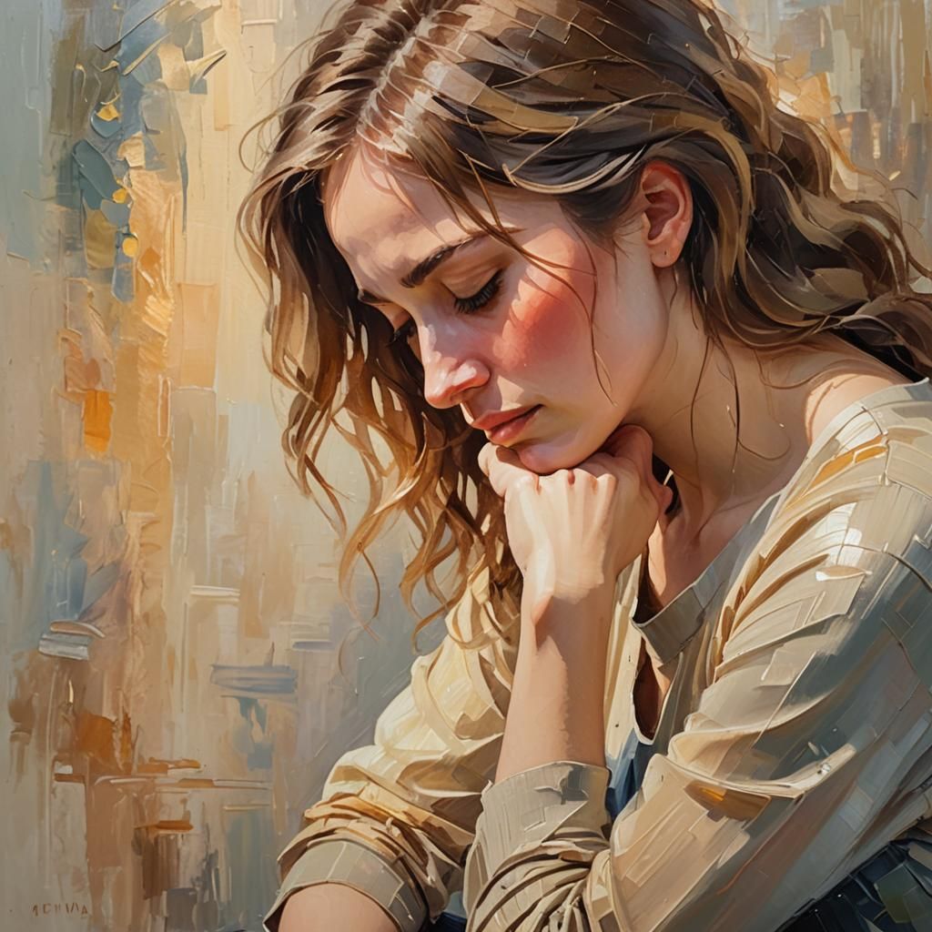 Impressionist Oil Painting of Woman in Contemplation