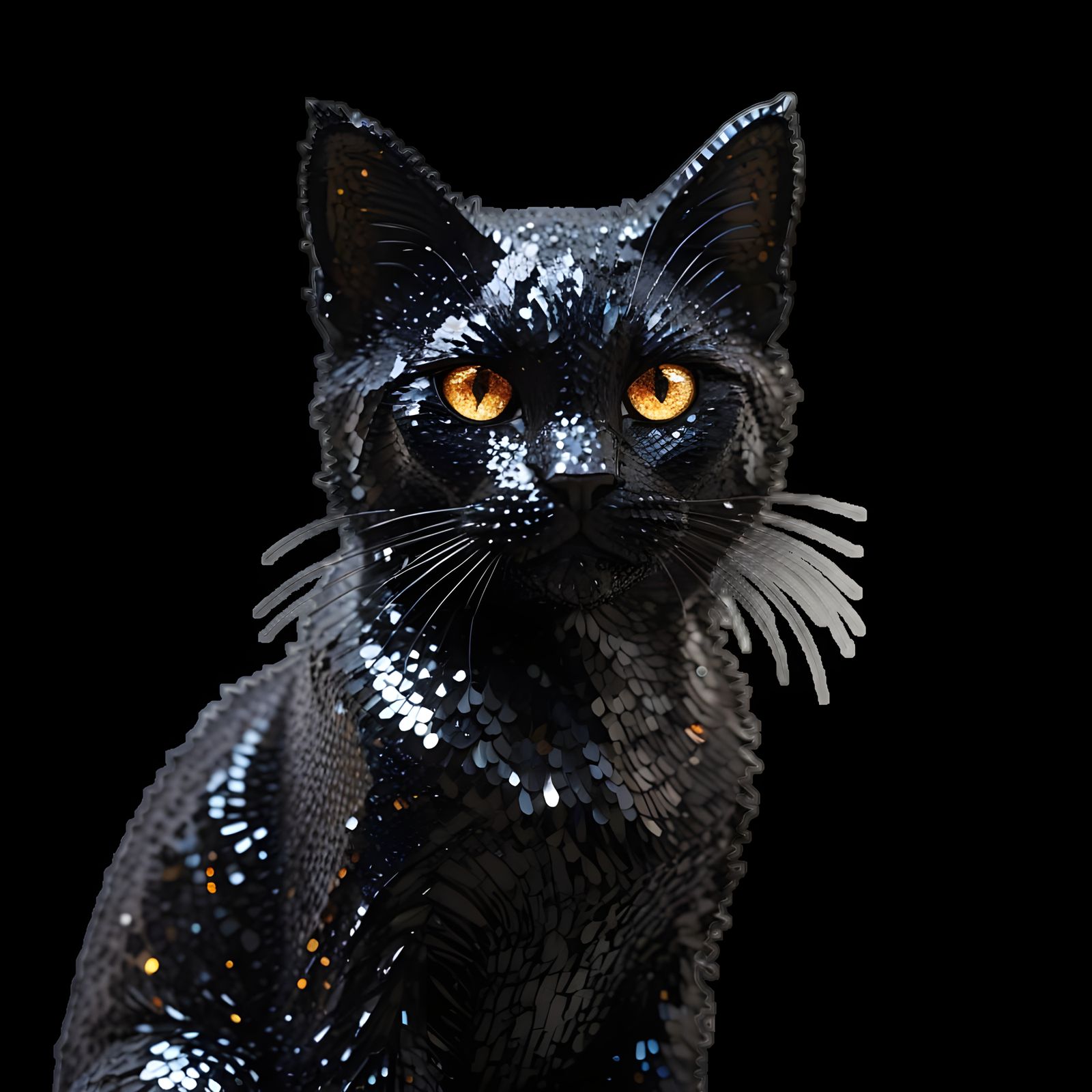 Surreal Sparkling Cat Peeks Over Glittering Border