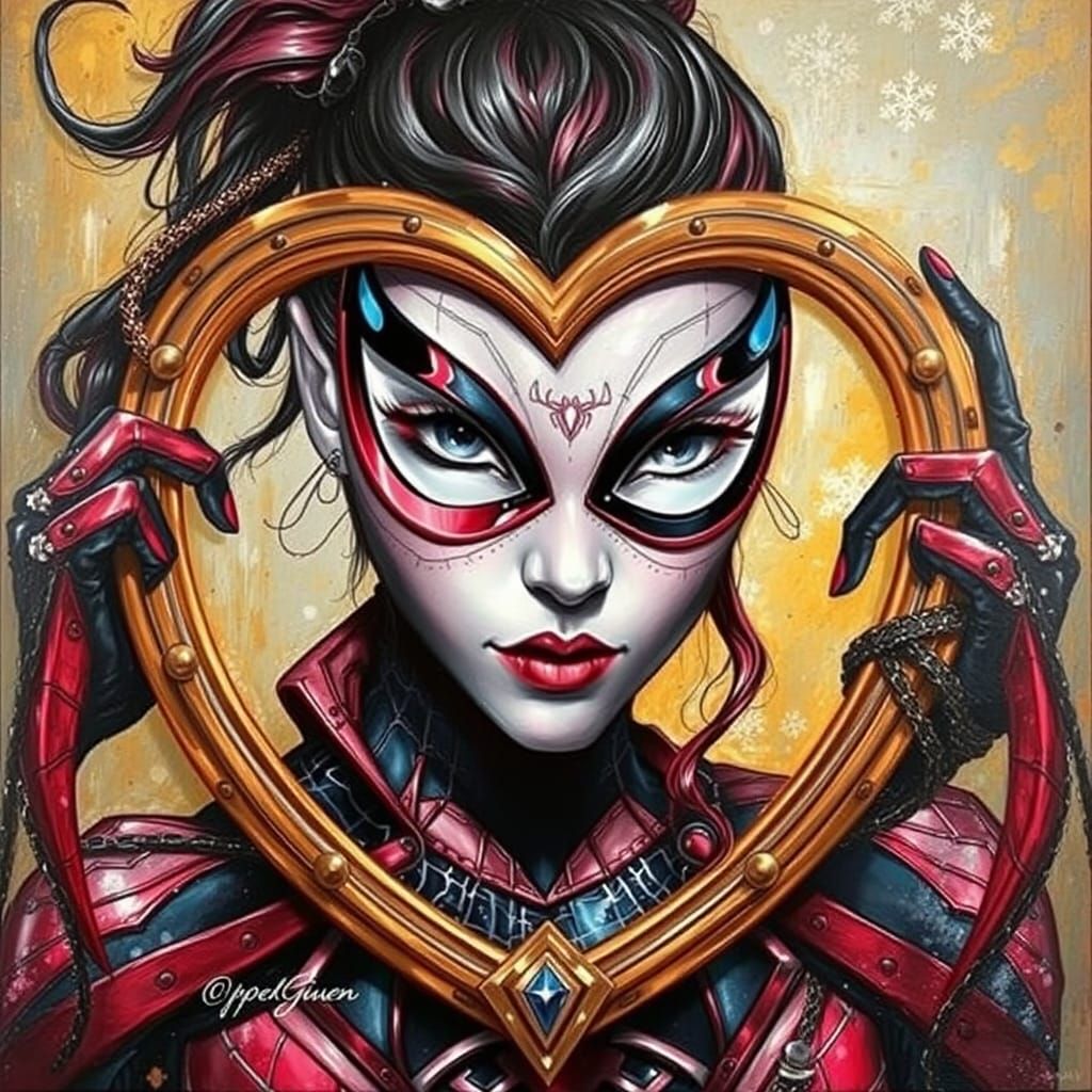 Steampunk SpiderGwen Portrait in Impasto Acrylic Style