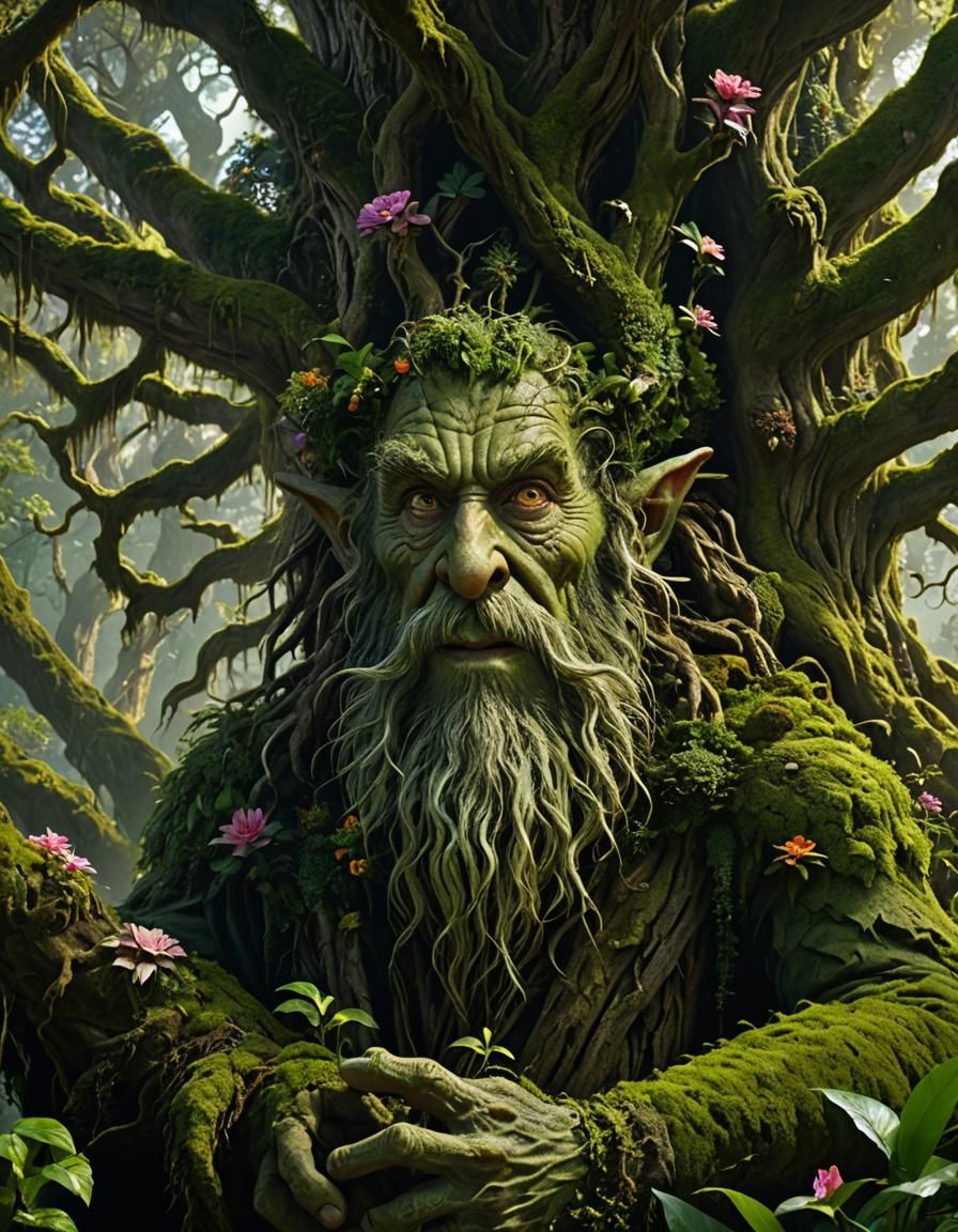 Ent Treebeard with Hobbit Digital Matte Painting