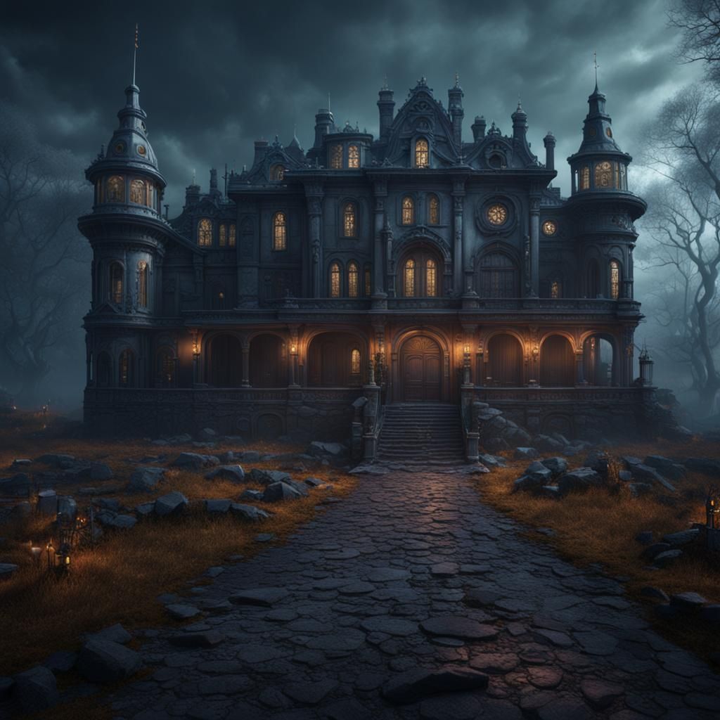 Eerie Mansion and Dark Road: Detailed Matte Painting