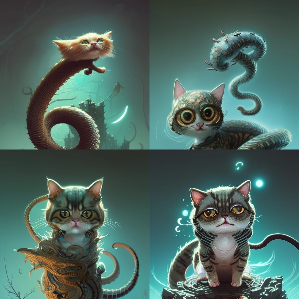 Adorable Chibi Cat-Snake Hybrid: Detailed Digital Art