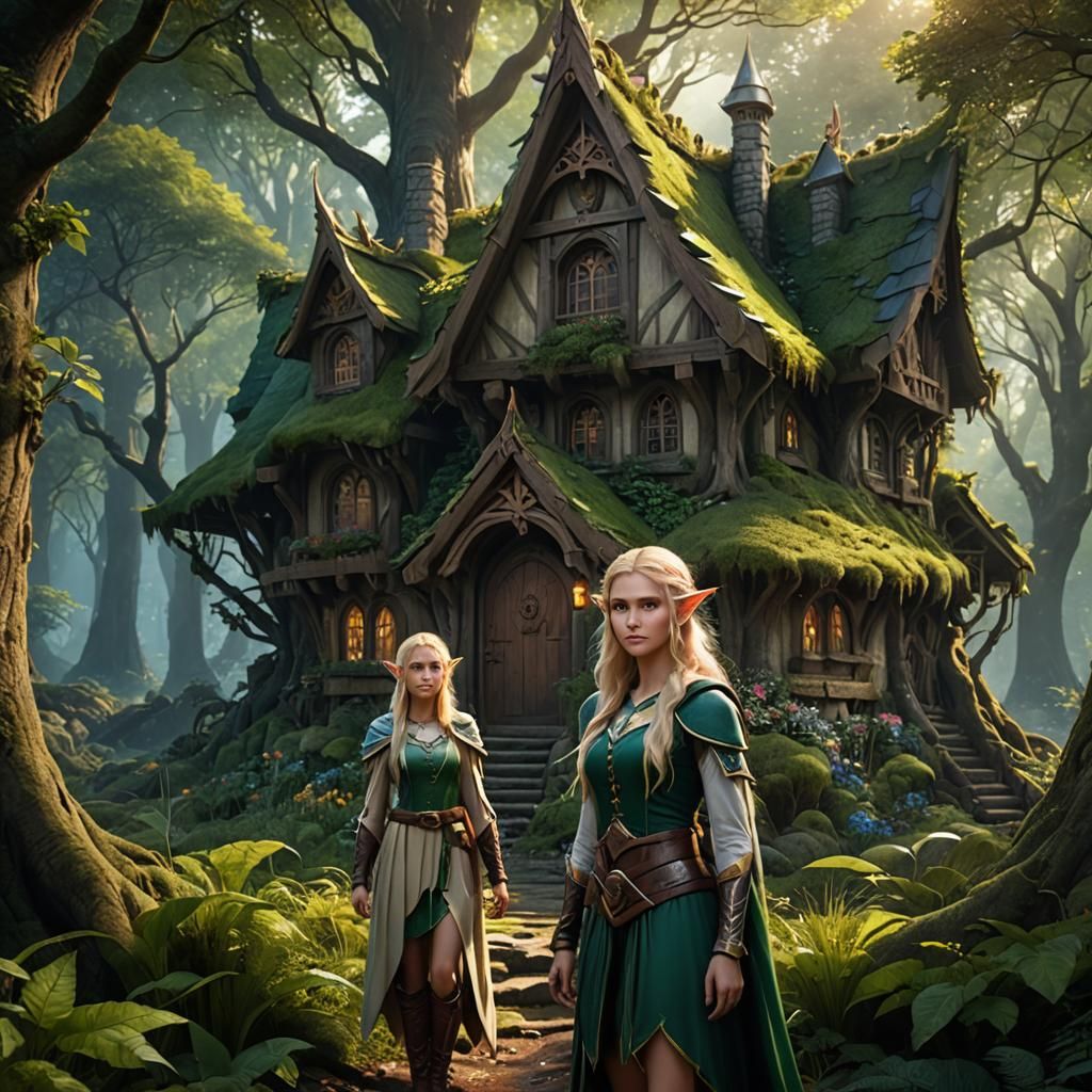 Enchanting Elf Home in Forest, Fantasy Concept Art