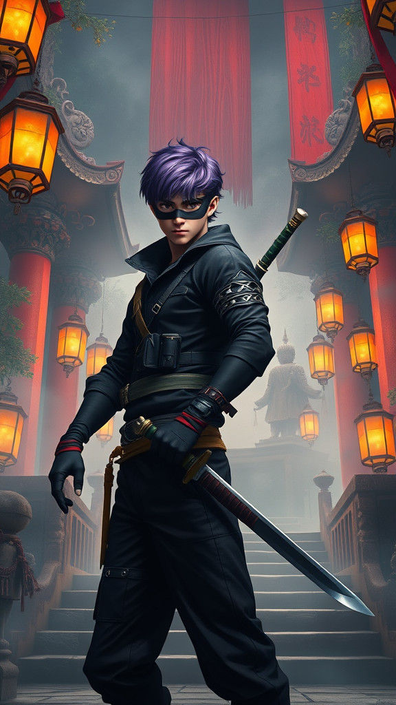 Anime Thief in Ancient Temple, Digital Matte Painting